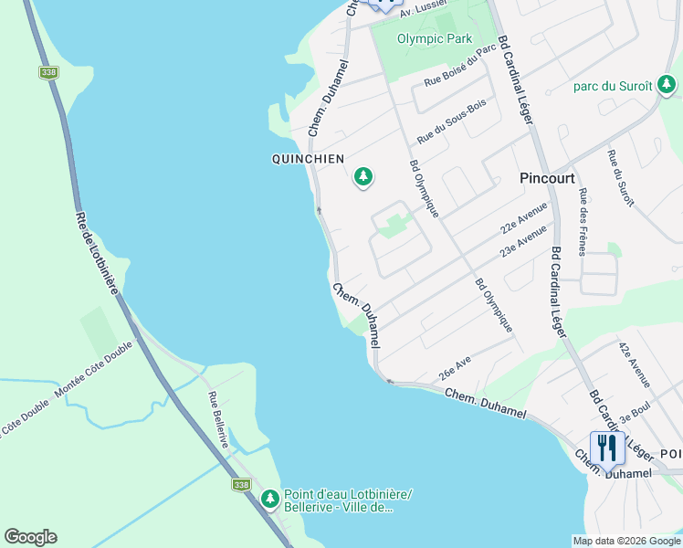map of restaurants, bars, coffee shops, grocery stores, and more near 555 Chemin Duhamel in Pincourt