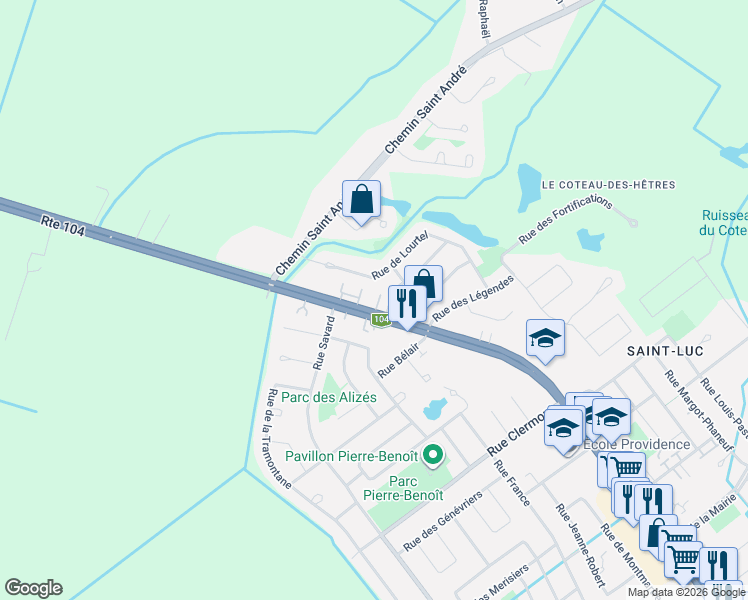 map of restaurants, bars, coffee shops, grocery stores, and more near 491 Boulevard Saint-Luc in Saint-Jean-sur-Richelieu