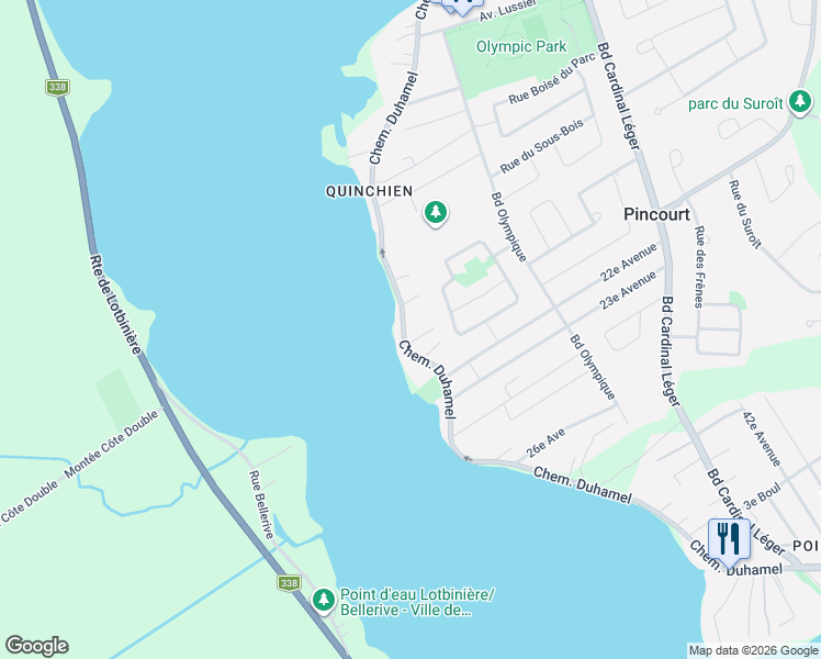 map of restaurants, bars, coffee shops, grocery stores, and more near 555 Chemin Duhamel in Pincourt