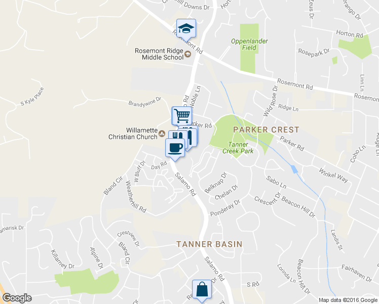 map of restaurants, bars, coffee shops, grocery stores, and more near 21420 Salamo Road in West Linn