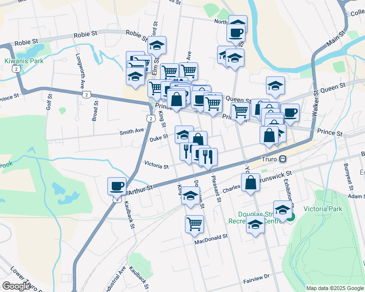 map of restaurants, bars, coffee shops, grocery stores, and more near 52 Dominion Street in Truro