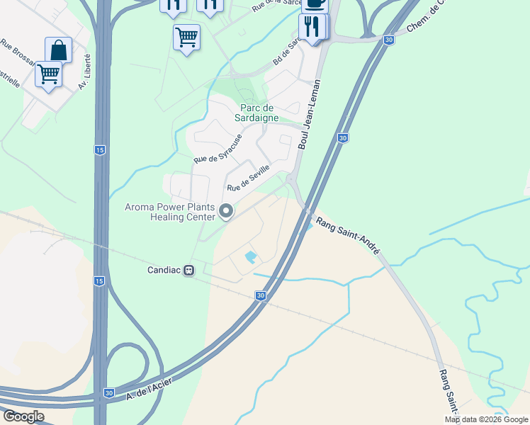 map of restaurants, bars, coffee shops, grocery stores, and more near 15 Rue des Marronniers in Candiac