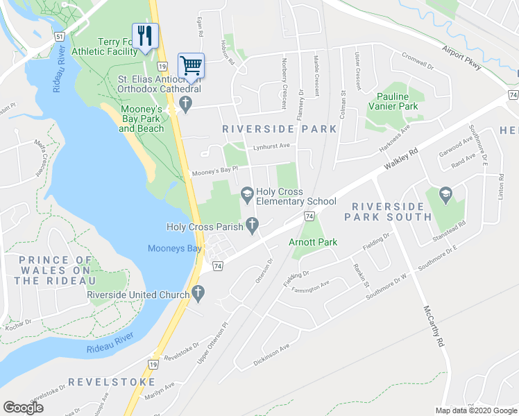 map of restaurants, bars, coffee shops, grocery stores, and more near in Ottawa