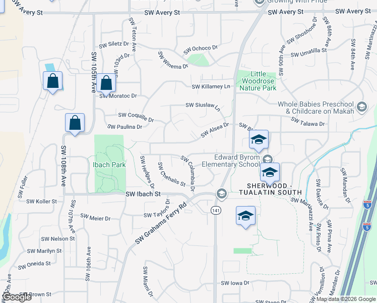 map of restaurants, bars, coffee shops, grocery stores, and more near 9711 Southwest Arikara Drive in Tualatin