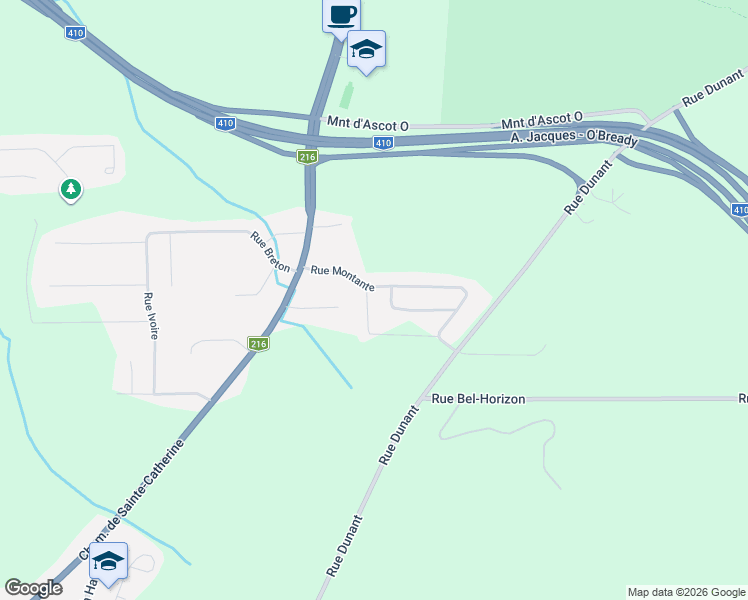 map of restaurants, bars, coffee shops, grocery stores, and more near 2483 Rue des Appalaches in Sherbrooke