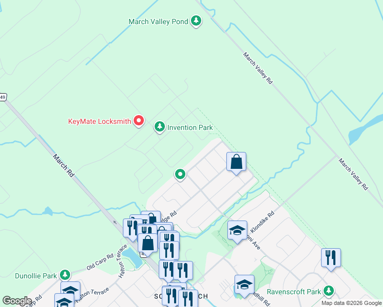 map of restaurants, bars, coffee shops, grocery stores, and more near 413 Celtic Ridge Crescent in Ottawa