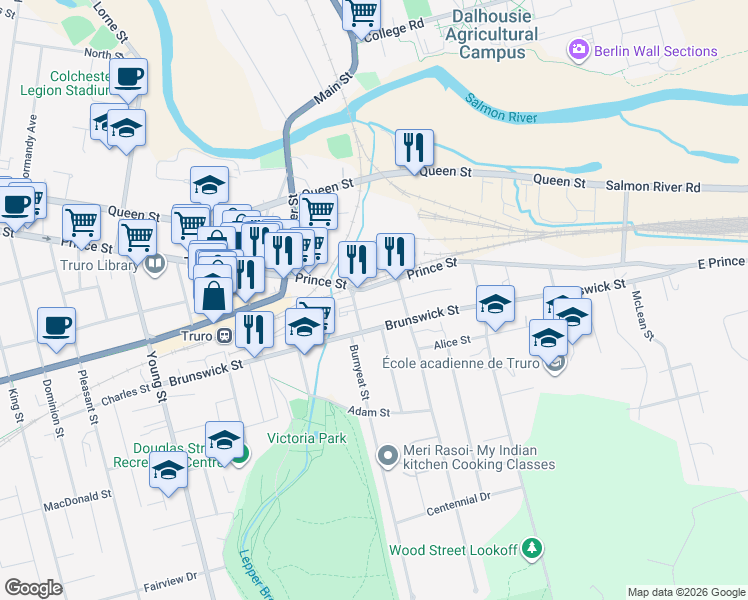 map of restaurants, bars, coffee shops, grocery stores, and more near 13 Centre Street in Truro