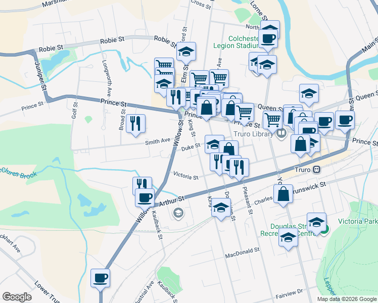 map of restaurants, bars, coffee shops, grocery stores, and more near 22 Duke Street in Truro