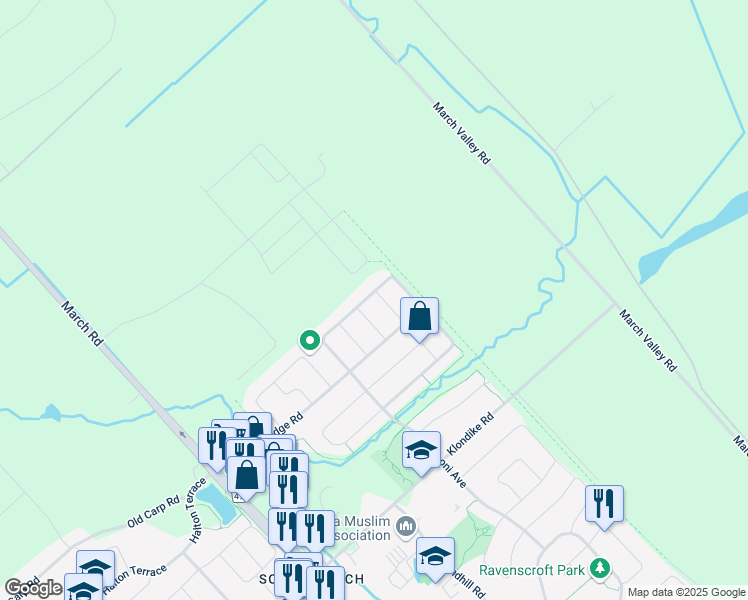 map of restaurants, bars, coffee shops, grocery stores, and more near 400 Celtic Ridge Crescent in Ottawa