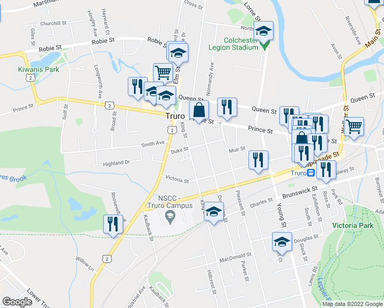 map of restaurants, bars, coffee shops, grocery stores, and more near 55 King Street in Truro