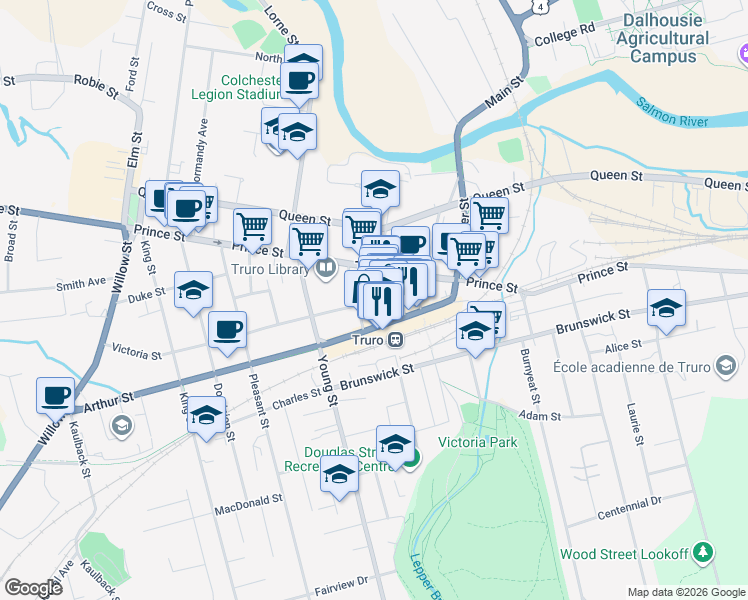 map of restaurants, bars, coffee shops, grocery stores, and more near 46 Inglis Place in Truro