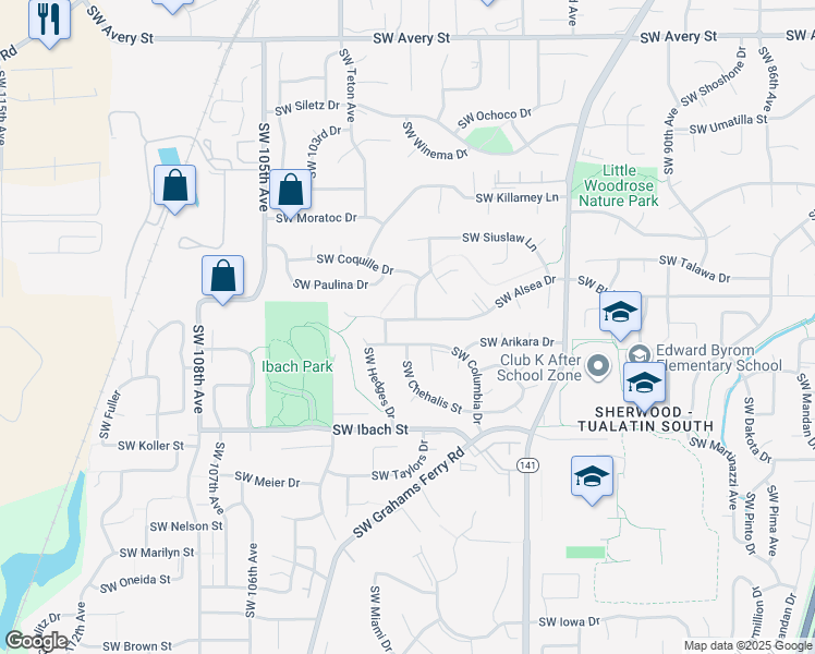 map of restaurants, bars, coffee shops, grocery stores, and more near 9968 Southwest Alsea Drive in Tualatin