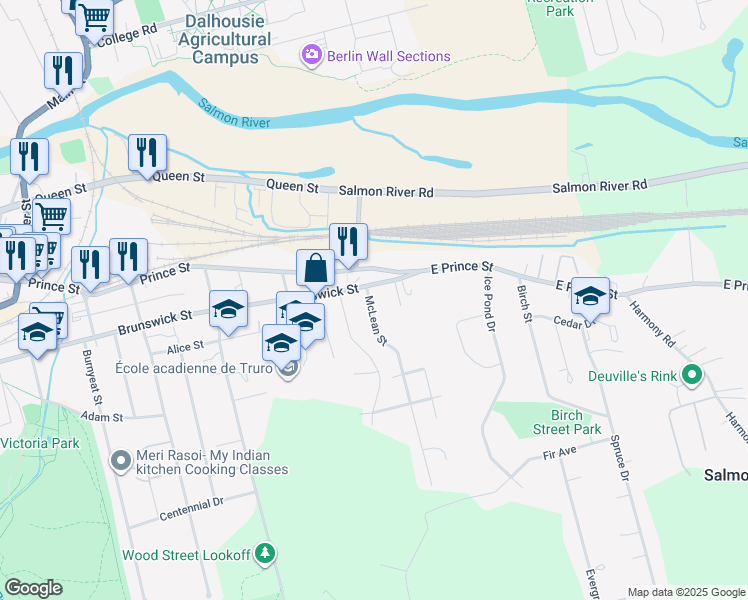 map of restaurants, bars, coffee shops, grocery stores, and more near 9 McLean Street in Truro