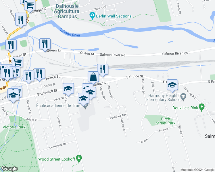 map of restaurants, bars, coffee shops, grocery stores, and more near 8 McLean Street in Truro