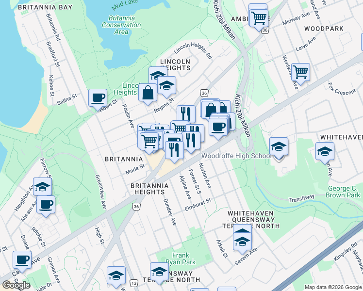 map of restaurants, bars, coffee shops, grocery stores, and more near 365 Forest Street in Ottawa