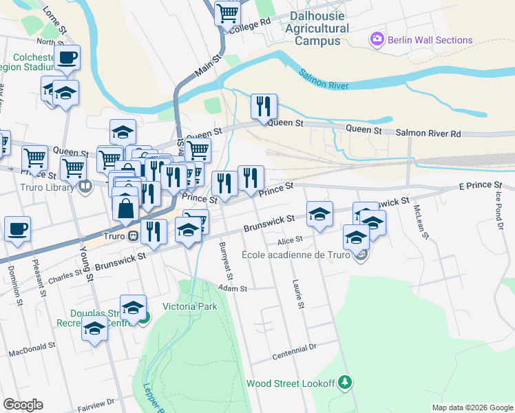 map of restaurants, bars, coffee shops, grocery stores, and more near 17 Lyman Street in Truro