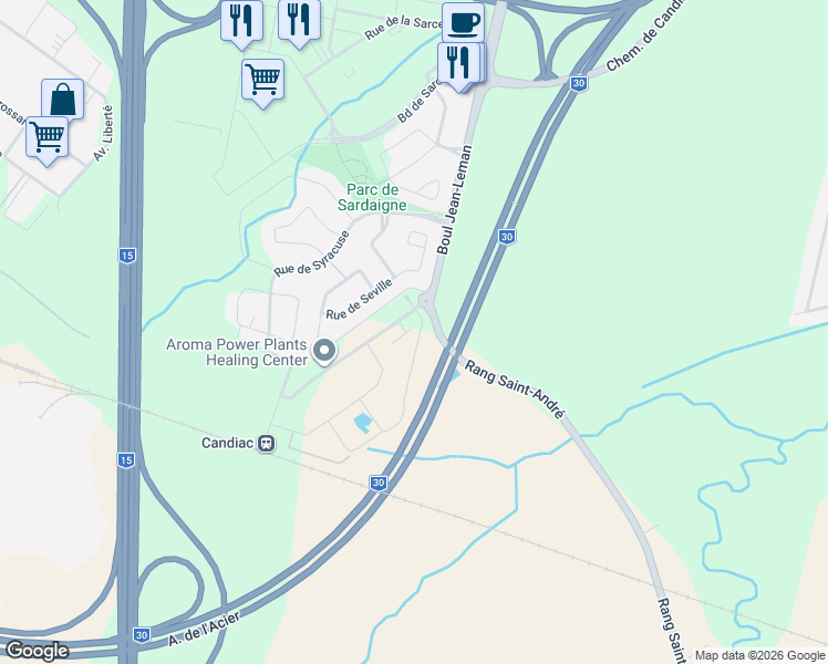 map of restaurants, bars, coffee shops, grocery stores, and more near 39 Rue des Marronniers in Candiac