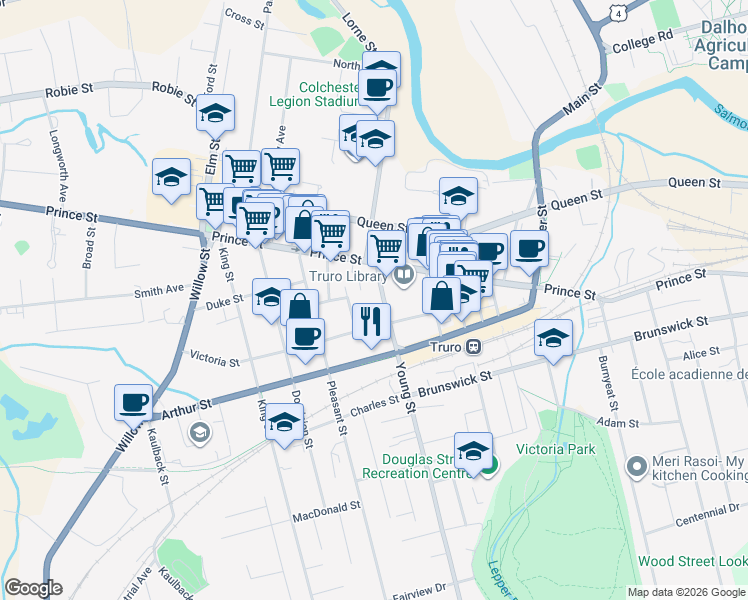 map of restaurants, bars, coffee shops, grocery stores, and more near 28 Young Street in Truro