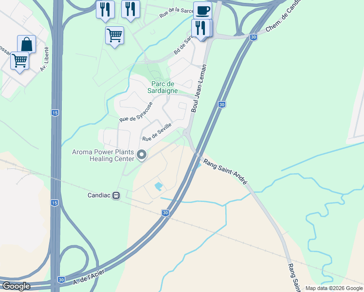 map of restaurants, bars, coffee shops, grocery stores, and more near 41 Rue des Marronniers in Candiac