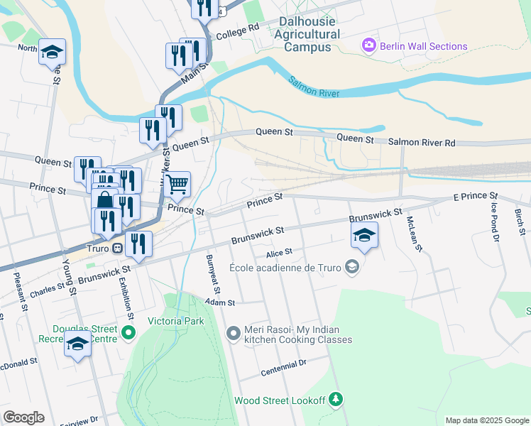 map of restaurants, bars, coffee shops, grocery stores, and more near 1086 Prince Street in Truro