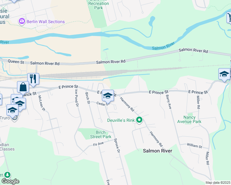 map of restaurants, bars, coffee shops, grocery stores, and more near 1429 East Prince Street in Truro