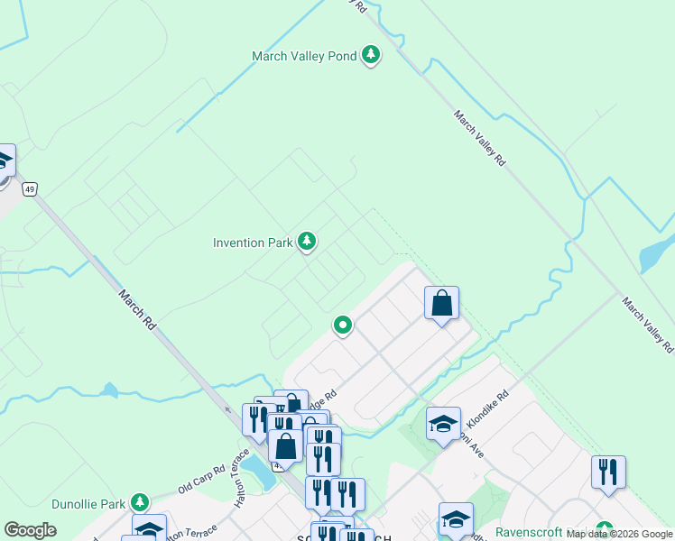 map of restaurants, bars, coffee shops, grocery stores, and more near 220 Visionary Lane in Ottawa