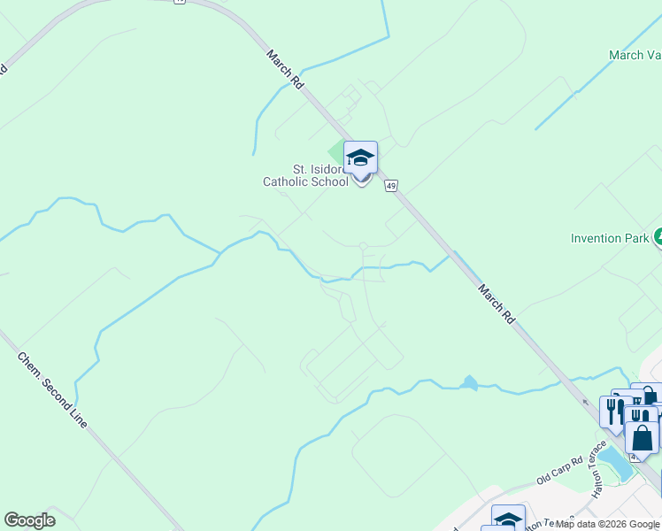 map of restaurants, bars, coffee shops, grocery stores, and more near 1075 March Road in Ottawa