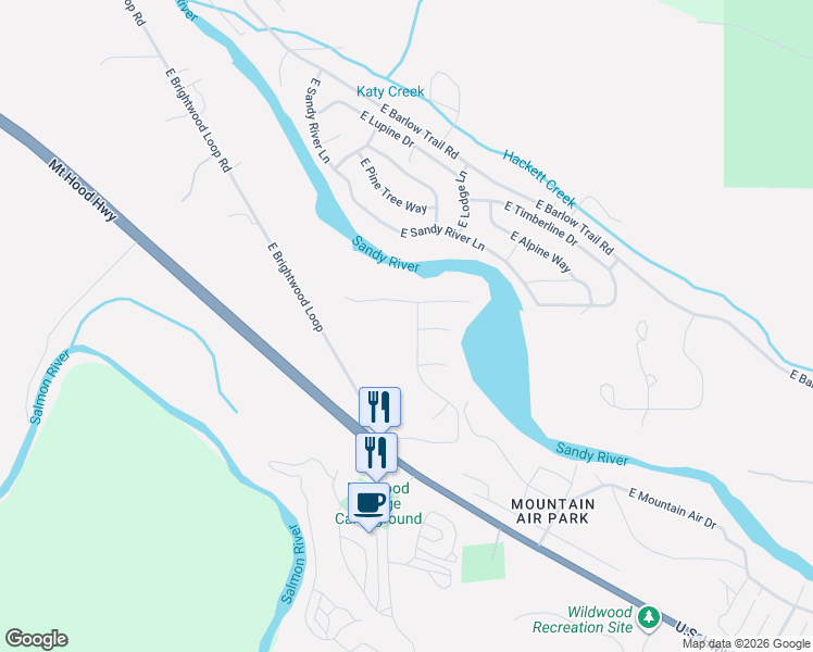 map of restaurants, bars, coffee shops, grocery stores, and more near 22049 East Wild Fern Lane in Mount Hood Village