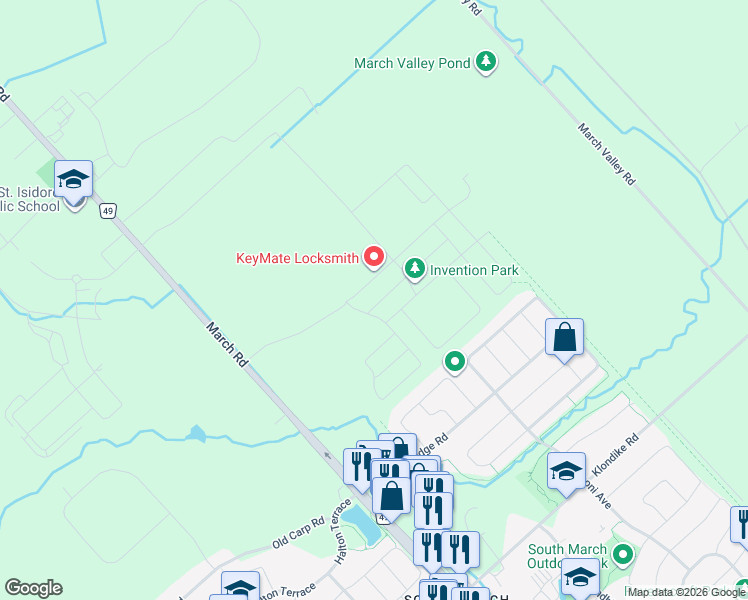 map of restaurants, bars, coffee shops, grocery stores, and more near 936 March Road in Ottawa