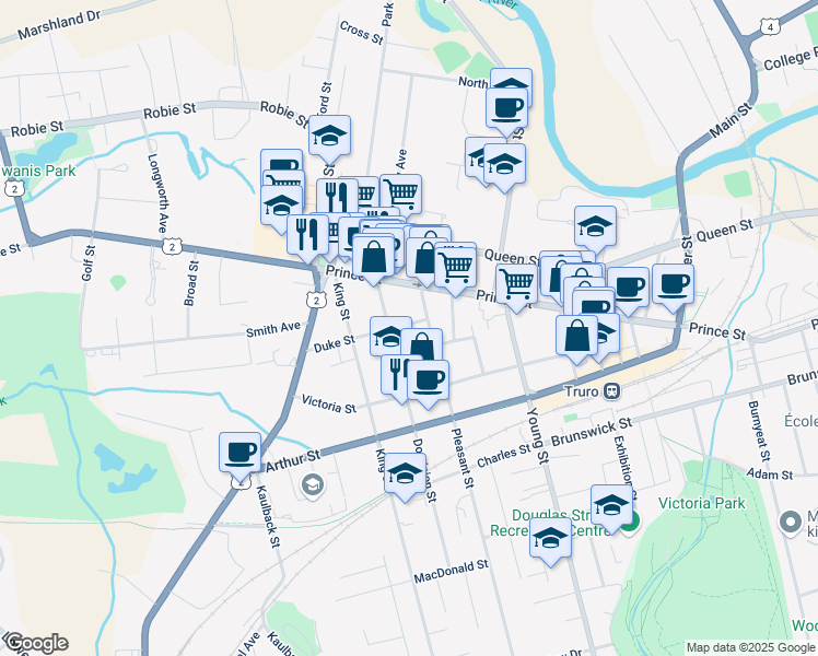 map of restaurants, bars, coffee shops, grocery stores, and more near 74 Duke Street in Truro