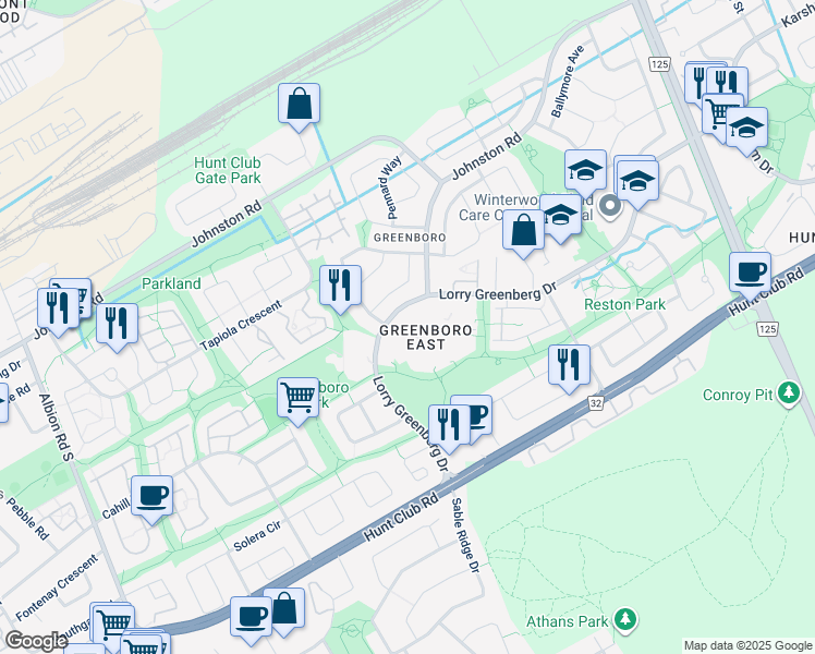 map of restaurants, bars, coffee shops, grocery stores, and more near in Ottawa