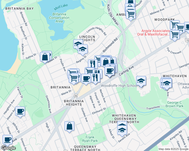 map of restaurants, bars, coffee shops, grocery stores, and more near in Ottawa