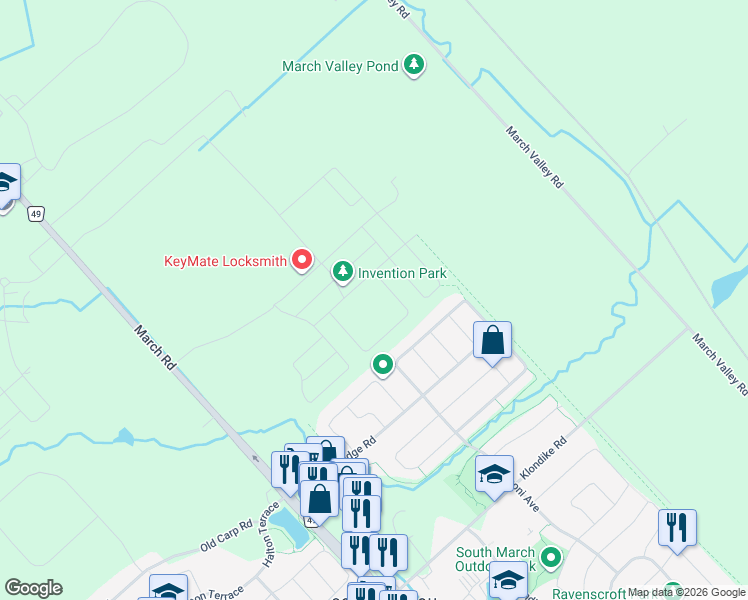 map of restaurants, bars, coffee shops, grocery stores, and more near in Kanata