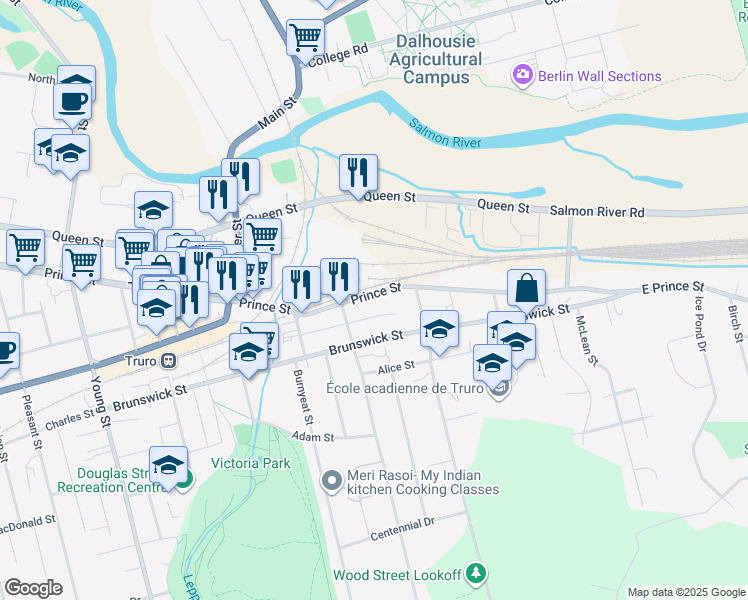 map of restaurants, bars, coffee shops, grocery stores, and more near 1090 Prince Street in Truro