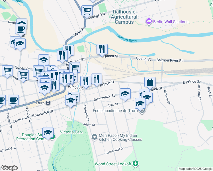 map of restaurants, bars, coffee shops, grocery stores, and more near 1090 Prince Street in Truro