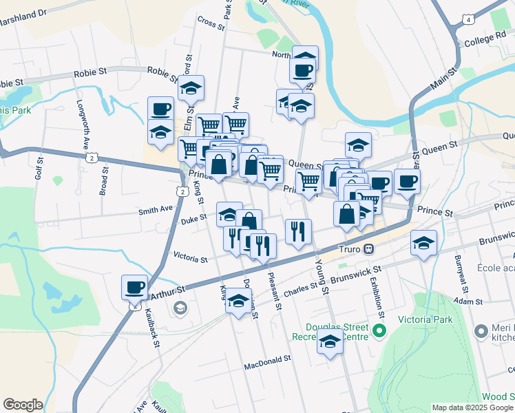 map of restaurants, bars, coffee shops, grocery stores, and more near 25 Pleasant Street in Truro