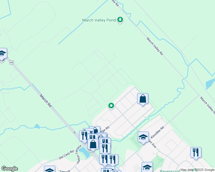 map of restaurants, bars, coffee shops, grocery stores, and more near 210 Visionary Lane in Ottawa