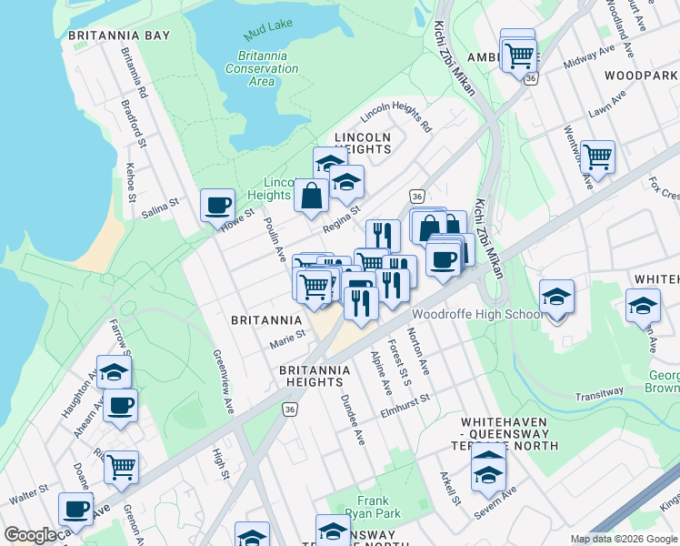map of restaurants, bars, coffee shops, grocery stores, and more near 2623 Conn Street in Ottawa