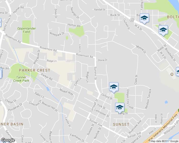 map of restaurants, bars, coffee shops, grocery stores, and more near 2751 Ridge Lane in West Linn
