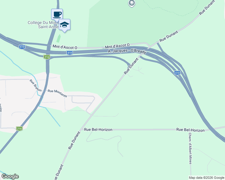 map of restaurants, bars, coffee shops, grocery stores, and more near Rue Dunant in Sherbrooke