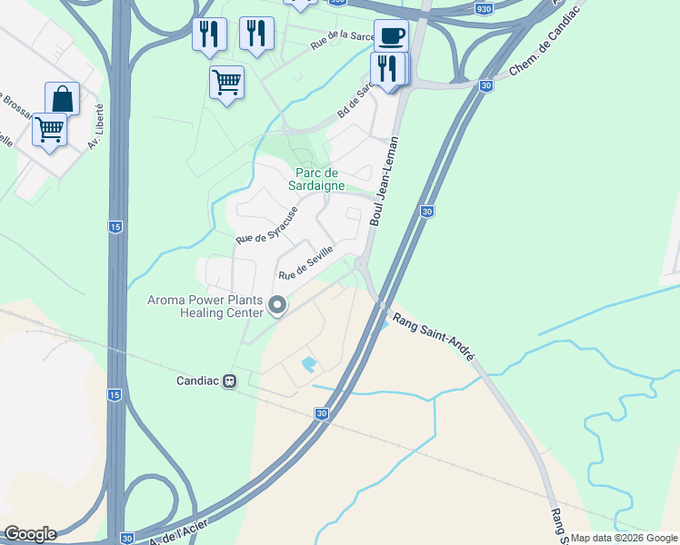 map of restaurants, bars, coffee shops, grocery stores, and more near 24 Avenue des Chênes in Candiac