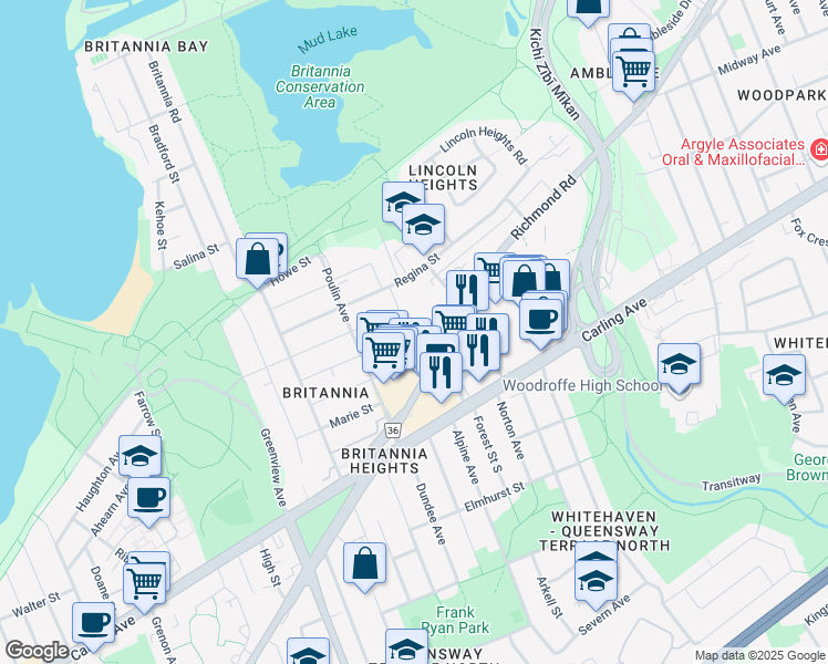 map of restaurants, bars, coffee shops, grocery stores, and more near 2627 Conn Street in Ottawa