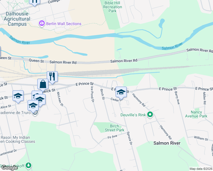 map of restaurants, bars, coffee shops, grocery stores, and more near Christina Lane in Salmon River
