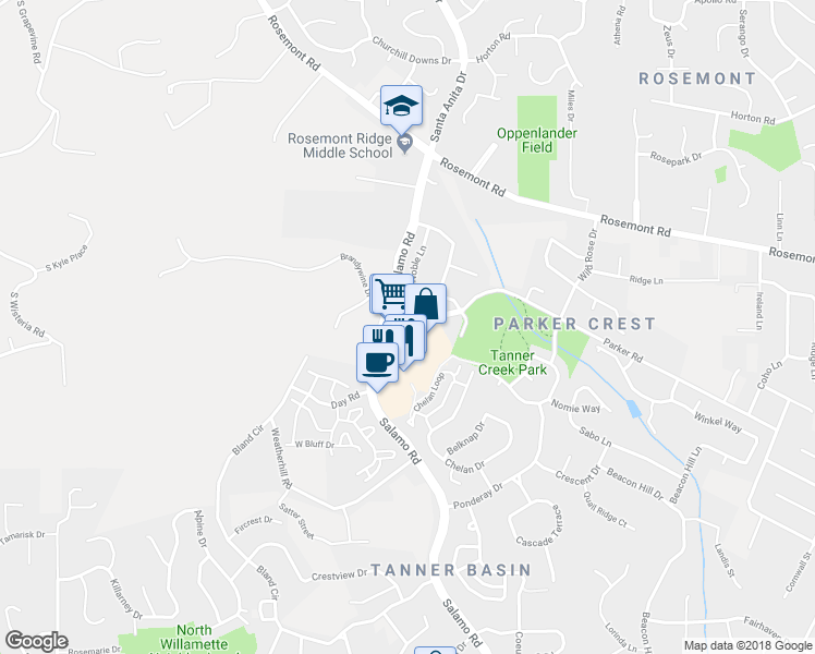 map of restaurants, bars, coffee shops, grocery stores, and more near 22000 Salamo Road in West Linn