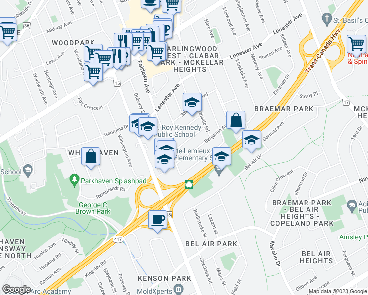 map of restaurants, bars, coffee shops, grocery stores, and more near 2162 Rushton Road in Ottawa