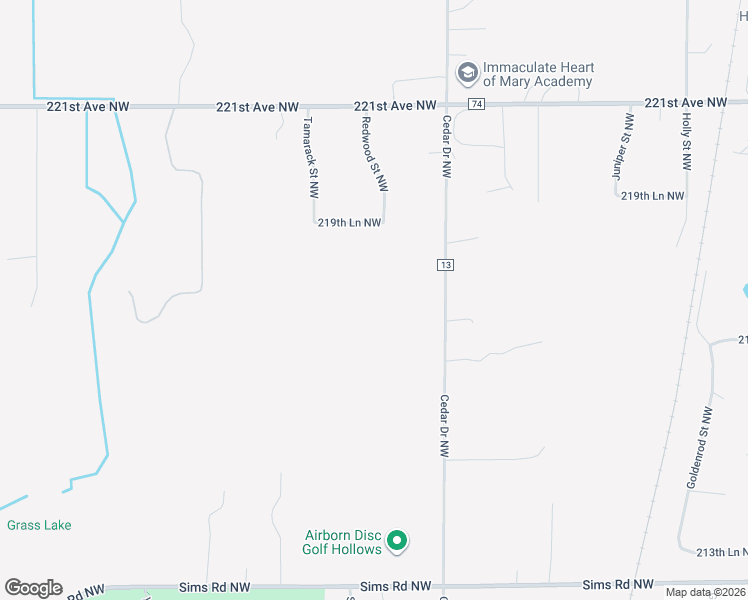 map of restaurants, bars, coffee shops, grocery stores, and more near 21720 Cedar Drive Northwest in Oak Grove