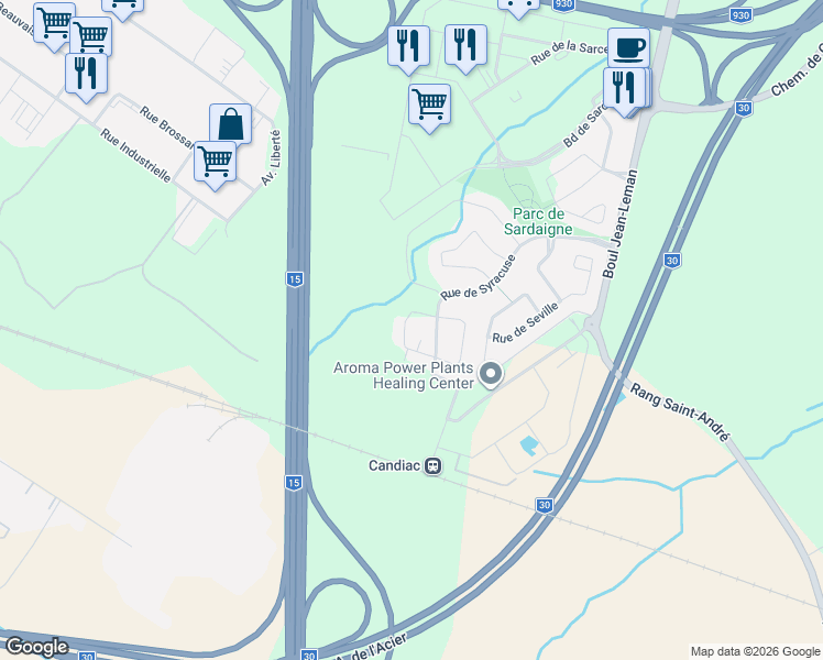 map of restaurants, bars, coffee shops, grocery stores, and more near 17 Rue de Sicile in Candiac