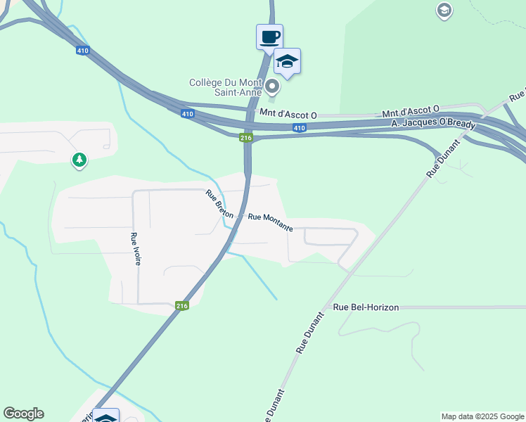 map of restaurants, bars, coffee shops, grocery stores, and more near 2545 Rue Montante in Sherbrooke