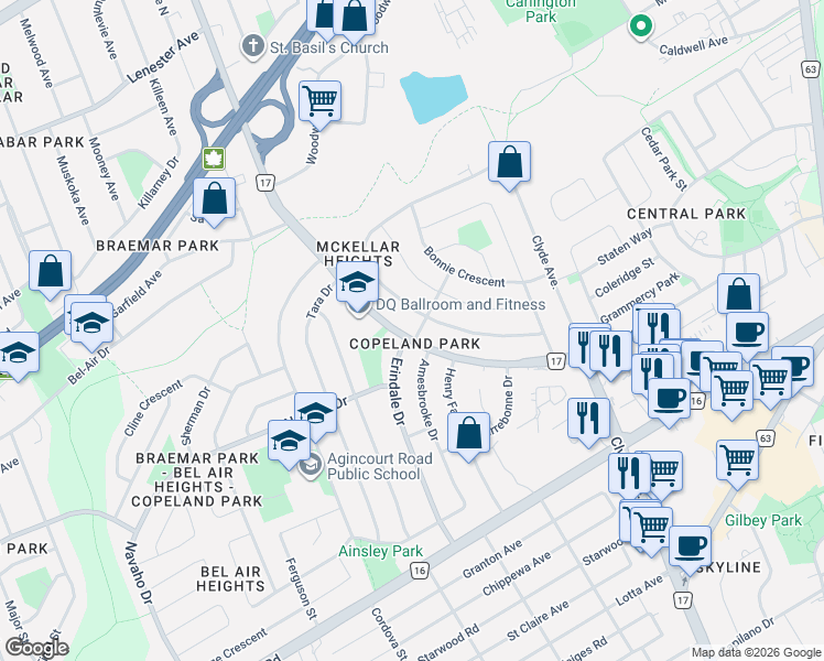 map of restaurants, bars, coffee shops, grocery stores, and more near 1201 Maitland Avenue in Ottawa