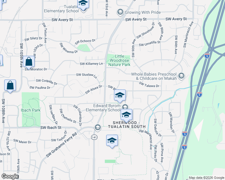 map of restaurants, bars, coffee shops, grocery stores, and more near 21449 Southwest Cayuse Court in Tualatin
